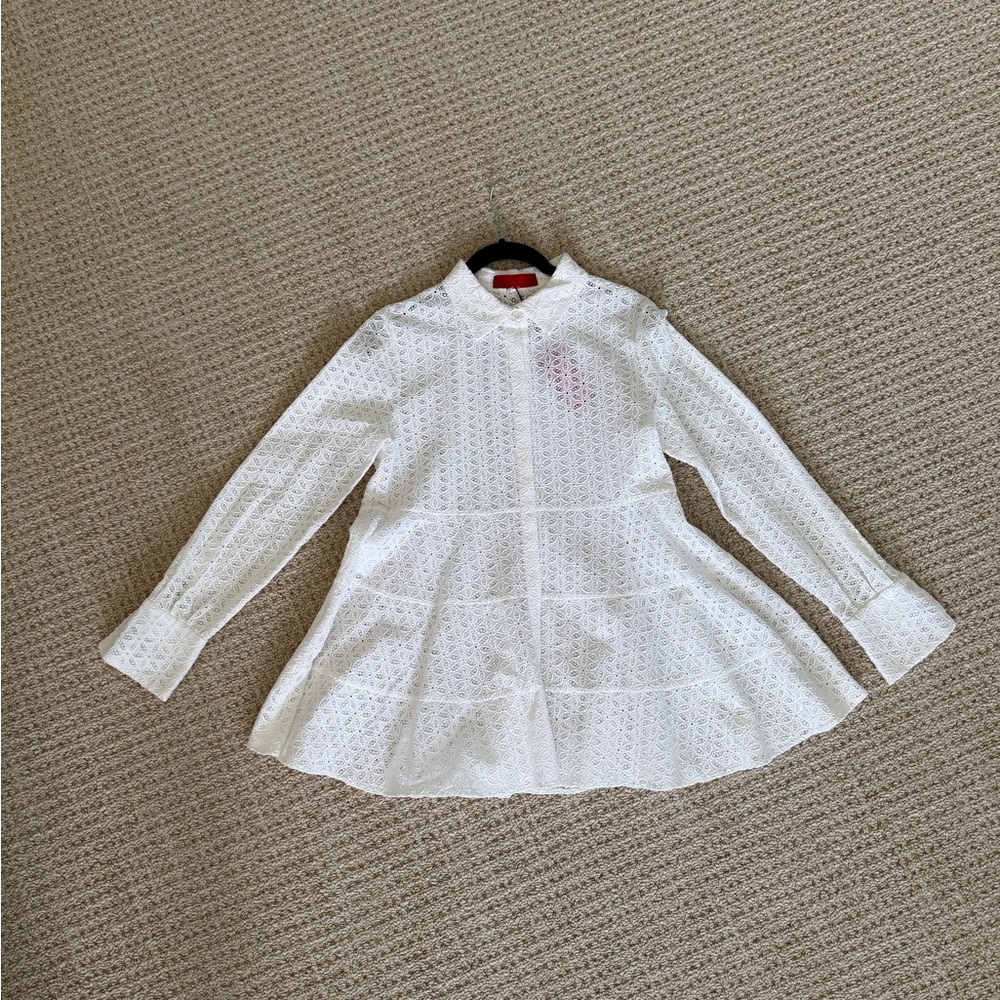 CH Carolina Herrera White Eyelet Lace Button Down Peplum Blouse NWT